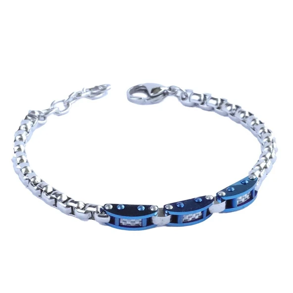 Lacivert Çift Renkli Çelik Erkek Bileklik - Resim 2