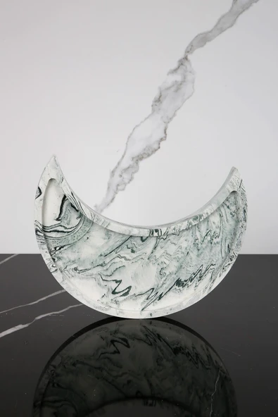 Mermer Desenli Beton Sunum Tepsisi Hilal Şeklinde Servis Sunum Tabağı Sunumluk ürün görseli 1