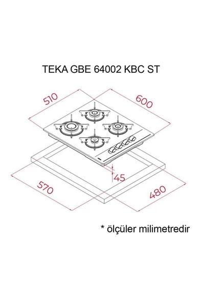 TEKA GBE 64002 ST GRİ 4 GÖZLÜ 60 CM. ANKASTRE CAM OCAK - 4