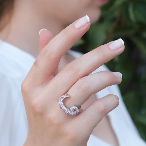 Vav Harfli Pembe Taşlı Gümüş Yüzük - Resim 3