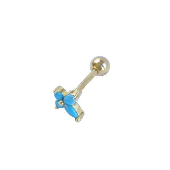 Turkuaz Taşlı Mini Gold Gümüş Tragus - Resim 2