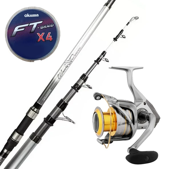 YekOutdoor Hazır Olta Seti Okuma Wave Power Tele Surf 4.20 cm 100-200 gr 5 Parça Surf Kamışı&Okuma Avenger Av-8000 6+1bb Olta Makinesi