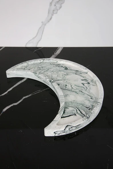 Mermer Desenli Beton Sunum Tepsisi Hilal Şeklinde Servis Sunum Tabağı Sunumluk - Resim 2