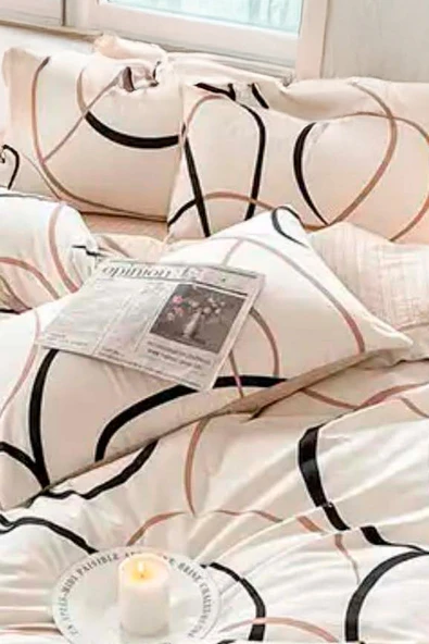 Upstyle Kolay Ütülenir Nevresim Takımı Çift Kişilik Line Rondom Krem - 3