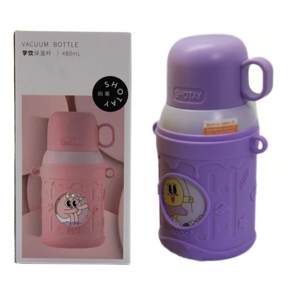 Shotay Cartoon Çelik Termos Matara Çocuk 480Ml Lila
