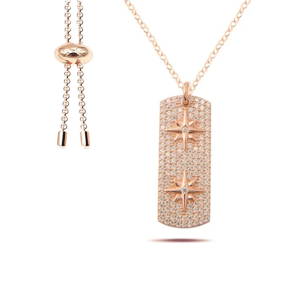 Kutup Yıldızı Rose Gold Asansörlü Gümüş Kolye - Resim 5