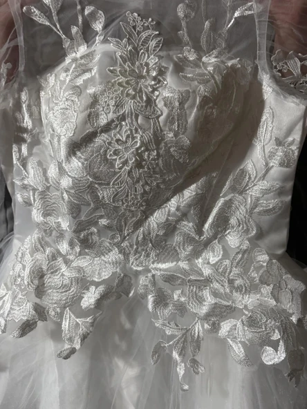 Dantelli Çiçek Güpürlü Gelinlik 33 Beden - 5