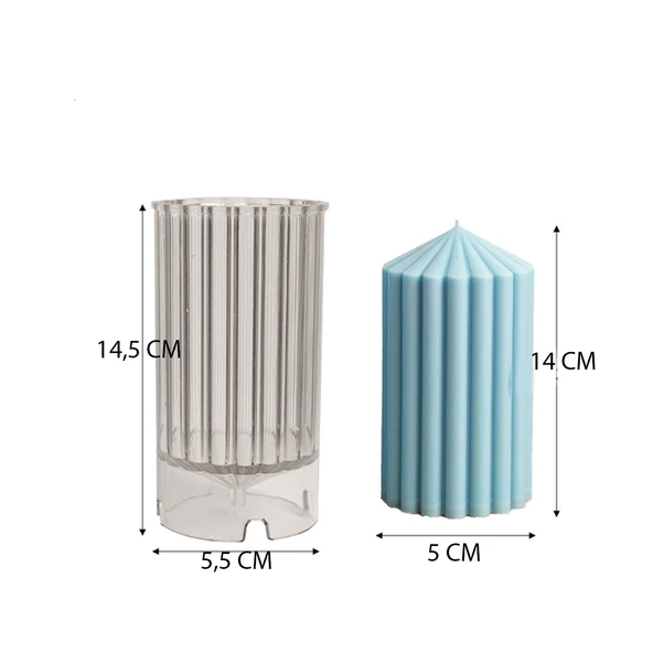 Poli Karbon Sert Plastik  Mum Kalıbı Dik Çizgili Kule Şekilli 14,5X5,5  CM - 5