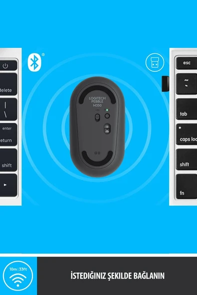 Logitech Pebble M350 910-005718 Siyah Sessiz Optik Kablosuz Mouse - 5