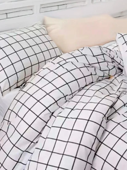 Kolay Ütülenir Nevresim Takımı Çift Kişilik Pled Kareli Siyah - Resim 3