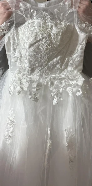Dantelli Çiçek Güpürlü Gelinlik 33 Beden - 8