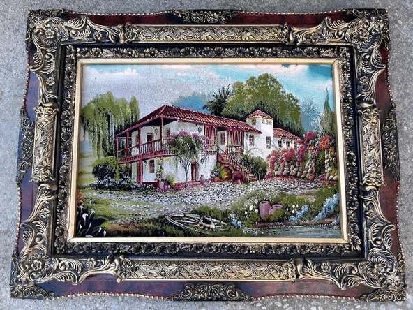 Denizli Konağı Adlı İran Tebriz Halı Tablo 95x74cm - Duvar Halı Kilim Tablo - 2