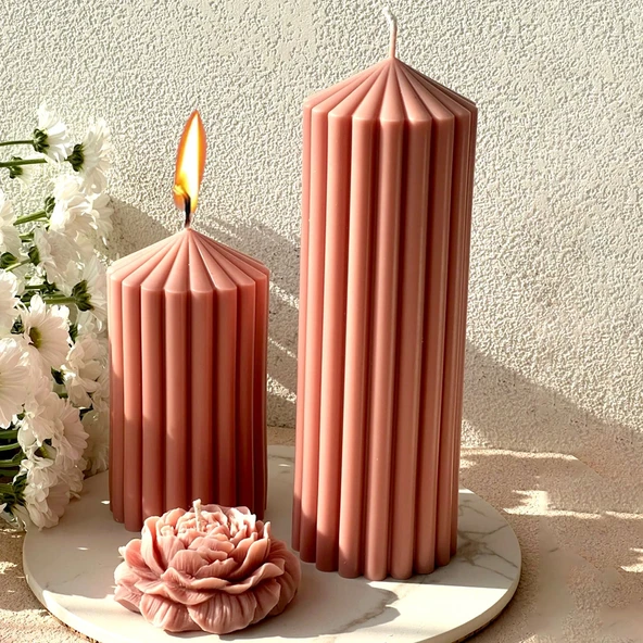 Poli Karbon Sert Plastik  Mum Kalıbı Dik Çizgili Kule Şekilli 14,5X5,5  CM - 4