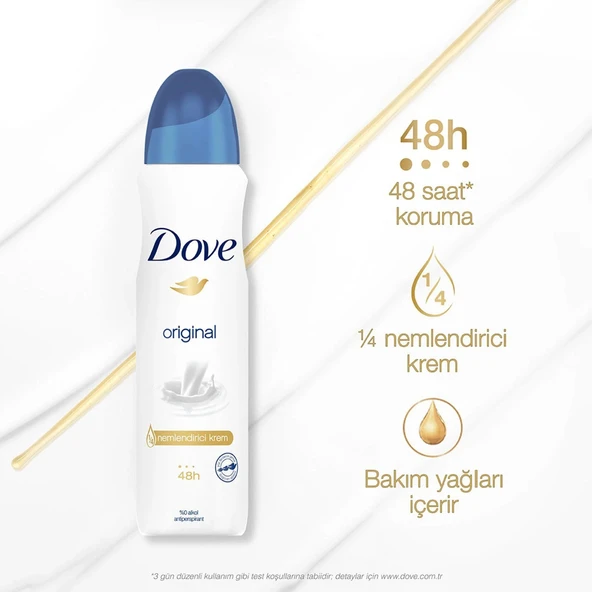 Dove Kadın Sprey Deodorant Original 1/4 Nemlendirici Krem Etkili, 150 ml