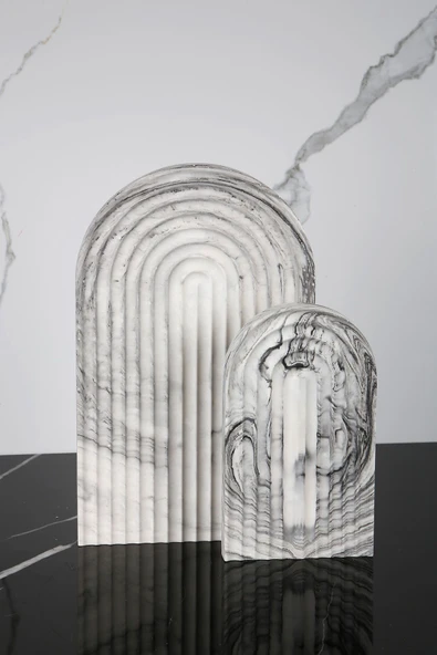 2 Parça Mermer Desenli Beton Sunumluk Seti Servis Sunum Tepsisi ürün görseli 1