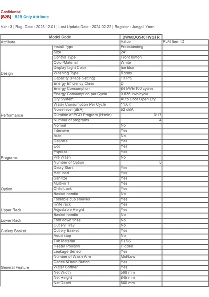 Samsung DW60DG540FWQ 4 Programlı Bulaşık Makinesi, D Enerji Sınıfı - 3