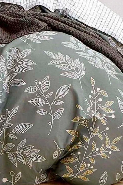 Upstyle Kolay Ütülenir Nevresim Takımı Tek Kişilik Line Leaf Zümrüt Yeşili - 2