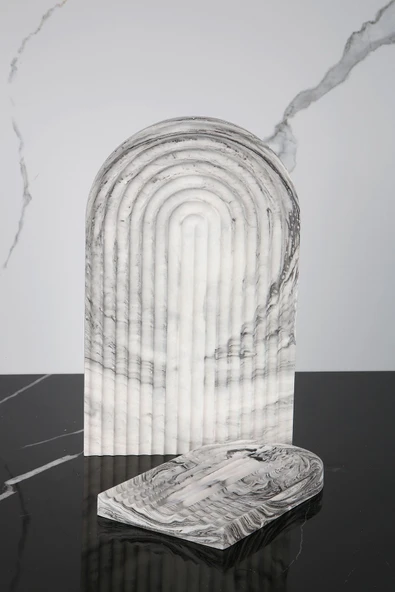 2 Parça Mermer Desenli Beton Sunumluk Seti Servis Sunum Tepsisi - Resim 3