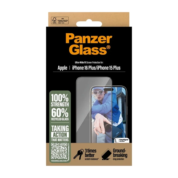 PanzerGlass iPhone 16 Plus UWF Şeffaf Cam Ekran Koruyucu - Resim 4