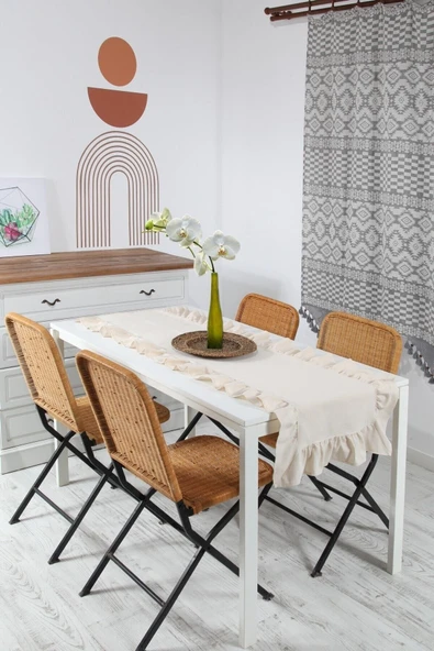 Vintage Naturel Fırfırlı Keten Runner - 3