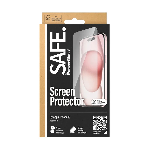 PanzerGlass SAFE iPhone 15 UWF Şeffaf Cam Ekran Koruyucu - 4