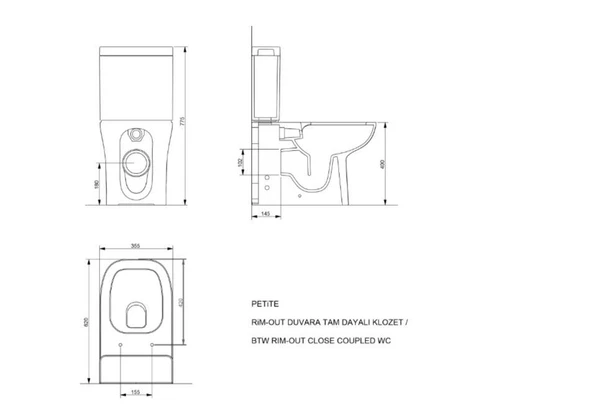 Seramiksan Petite Kanalsız Rim-ex Duvara Sıfır Klozet + Yavaş Kapanır Kapak + VitrA İç Takım Set - Resim 9