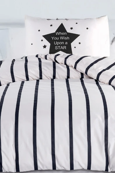 Upstyle Kolay Ütülenir Nevresim Takımı Tek Kişilik FunnyStar Siyah-Beyaz - Resim 3