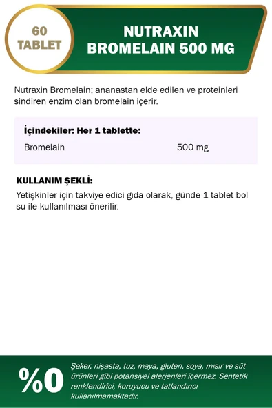 NUTRAXIN Bromelain 500 mg 60 Tablet 8697432095593 - 3