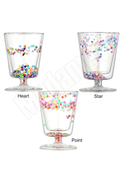 Madamev 4'lü Çift Cidarlı Yıldızlı Ayaklı Retro Bardak Magnolya Sunum Kasesi ve Pipetli Kahve Bardağı 350ml - 4