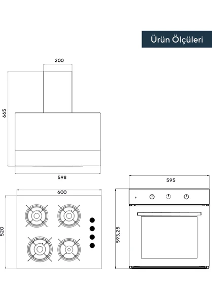 Kumtel Dizayn Siyah Cam Ankastre Set (DA6-830 Davlumbaz + KO-40 TAHDF Ocak + Fırın - 5