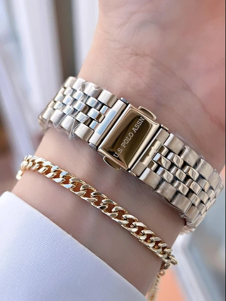 U.S.POLO ASSN Çelik Kordon 5 Atm Suya Dayanıklı Kadın Kol Saati+Bileklik Hediyeli USPA.2103.S07 - Resim 3