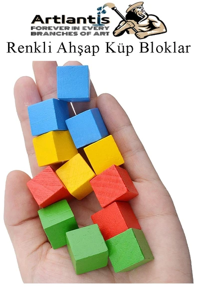 Renkli Ahşap Küp Bloklar 2.5x2.5 cm 32 Adet Ahşap Renkli Kare Blok Eğitici Geliştirici Oyuncak Küp Matematik Birim Küp - 3