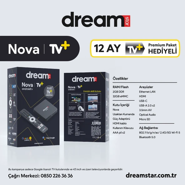 Dreamstar Nova TV+ (12 Ay Premium Üyelik Hediyeli) 4K Lisansli Android TV Box 2GB Ram 32GB Hafıza +( Typec  Tuner) - 3