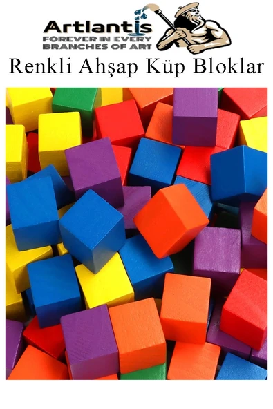 Renkli Ahşap Küp Bloklar 2.5x2.5 cm 32 Adet Ahşap Renkli Kare Blok Eğitici Geliştirici Oyuncak Küp Matematik Birim Küp - 5