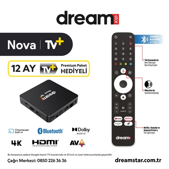 Dreamstar Nova TV+ (12 Ay Premium Üyelik Hediyeli) 4K Lisansli Android TV Box 2GB Ram 32GB Hafıza +( Typec  Tuner) - 2