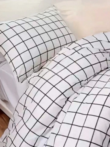 Kolay Ütülenir Nevresim Takımı Tek Kişilik Pled Kareli Siyah - Resim 3