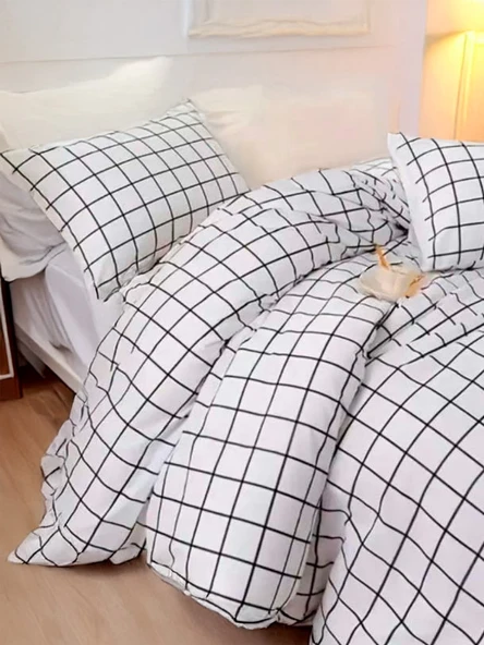 Kolay Ütülenir Nevresim Takımı Tek Kişilik Pled Kareli Siyah ürün görseli 1