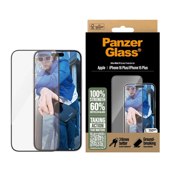 PanzerGlass iPhone 16 Plus UWF Şeffaf Cam Ekran Koruyucu