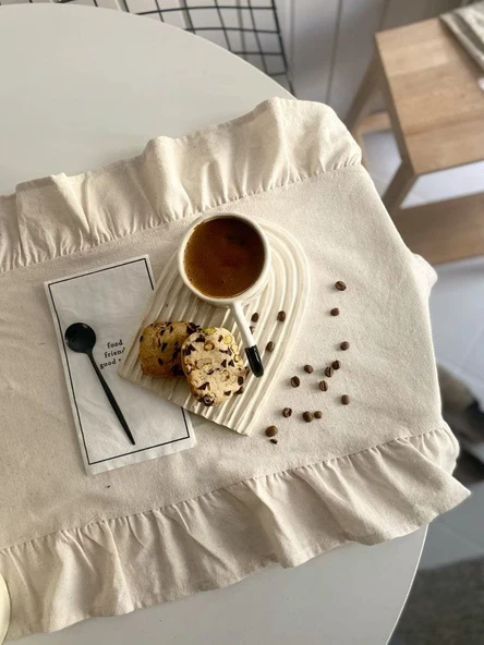 Vintage Naturel Fırfırlı Keten Runner