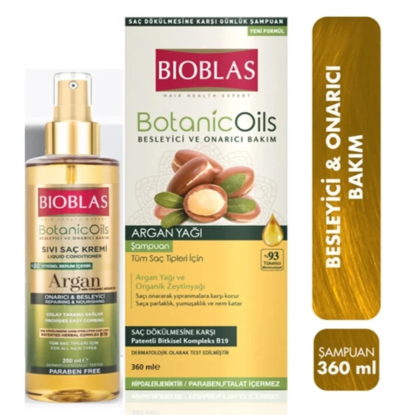 Bioblas Botanic Oils Argan Yağlı Şampuan 360ml   Sıvı Saç Kremi Set