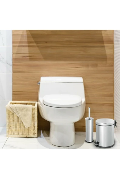 SAS 5 LİTRE Krom 2li Banyo Seti Pedallı Çöp Kovası Wc Klozet Tuvalet Fırça Seti Banyo Çöp Kovası - 6
