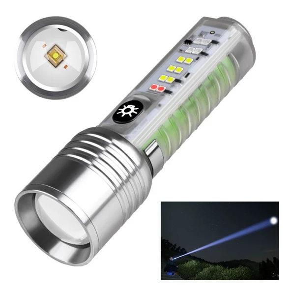 Profesyonel TG LED Güçlü 8 Modlu Type-C 1000 Lümen Polis Çakarlı Şarjlı El Feneri TdrTR