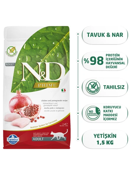 N&D Tavuklu Narlı Tahılsız Kedi Maması 1.5 Kg