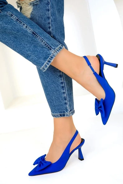 Feles Kurdela Detaylı Arkası Açık Stiletto Kadın Topuklu Ayakkabı - Resim 7