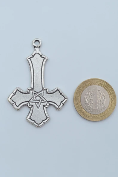 Ters Haç - Davut Yıldızı Gümüş Kaplama Kolye Ucu - 3