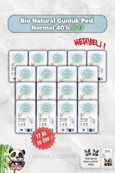 Bio Natural 17 AL 15 ÖDE Sleepy  Günlük Ped Normal 40'lı ve Rosie ürün görseli
