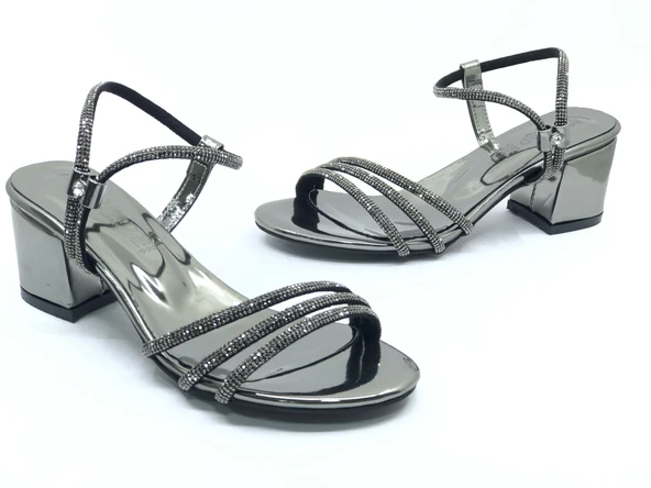 Mehtap Çapraz Üç Şerit Taşlı 5 cm Kadın Abiye Topuklu Ayakkabı - Resim 32