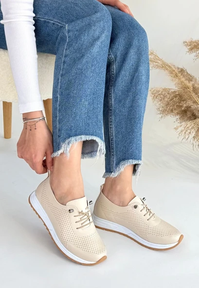 Tone Bej Cilt Bağcıklı Spor Ayakkabı - 3