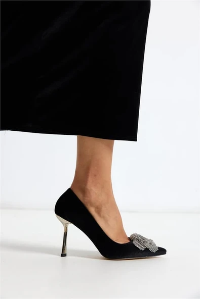 Feles Gül Taş Detaylı Stiletto Kadın Topuklu Ayakkabı - Resim 5