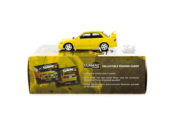 Tarmac Works 1/64 Mitsubishi Lancer GSR Evolution III Yellow with Tarmac Cards